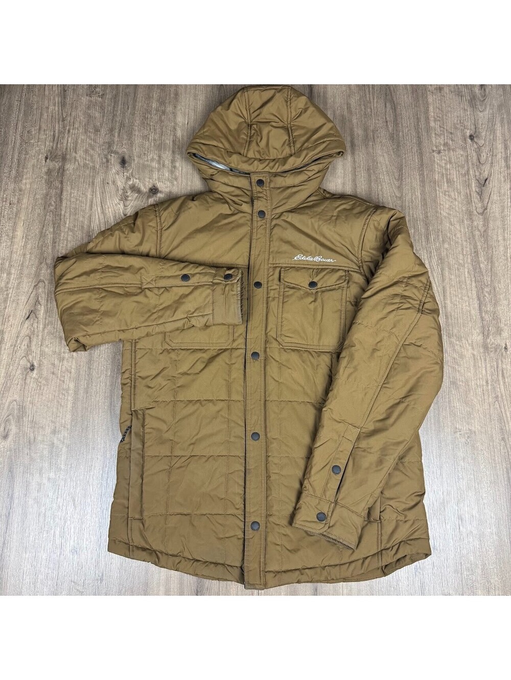 Eddie Bauer Men's Boundary Pass Down Parka Hooded Zip Jacket Tan Medium